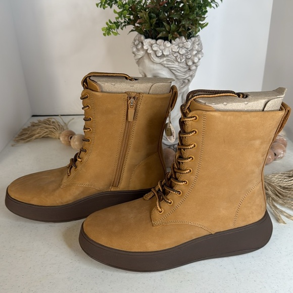 Fitflop F-MODE Nubuck Lace-Up Flatform Ankle Boots Size 7 Tan - Picture 4 of 11